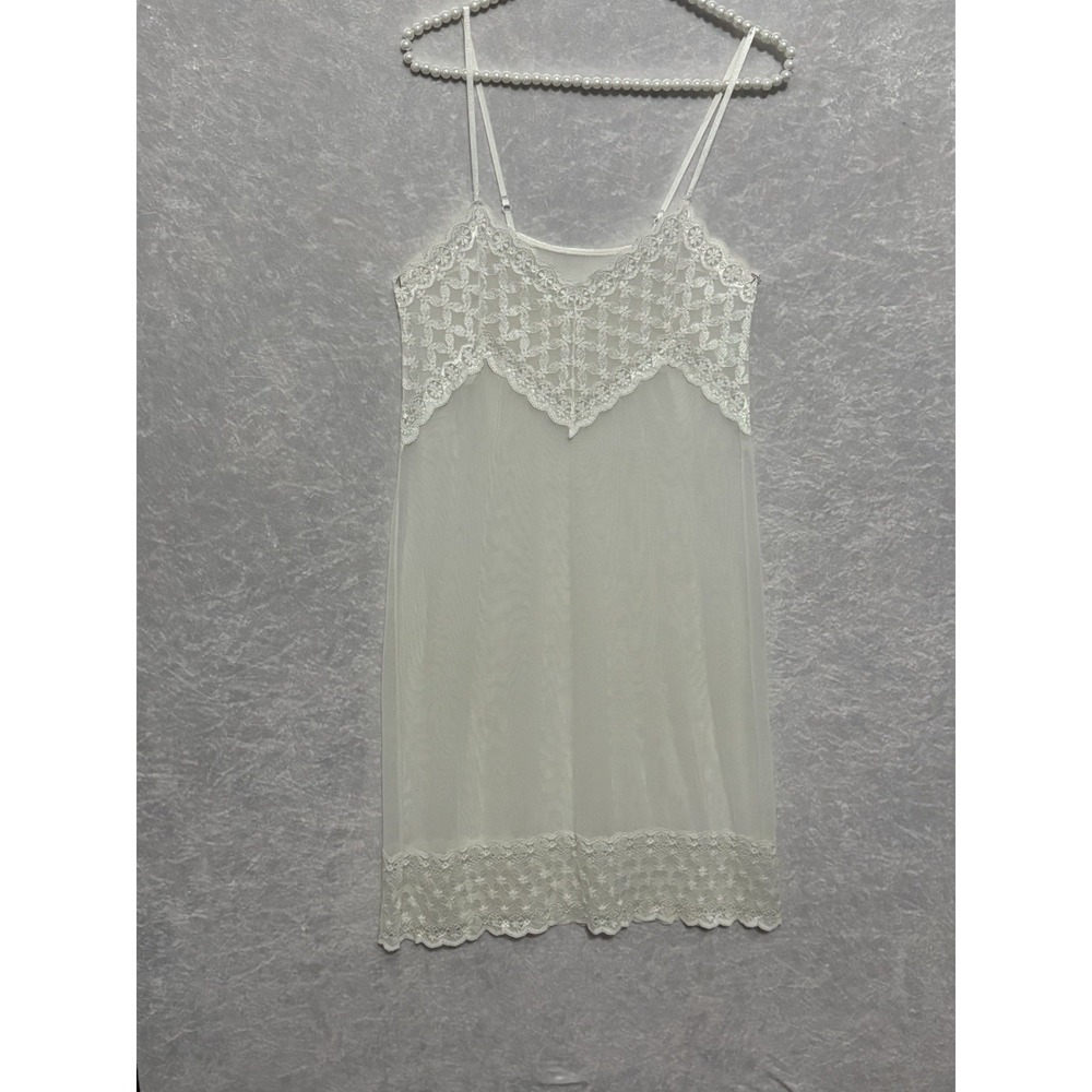Vintage Leona White Sheer Lace Mesh Slip Dress Nightgown Lingerie Bridal Size S - Picture 4 of 8